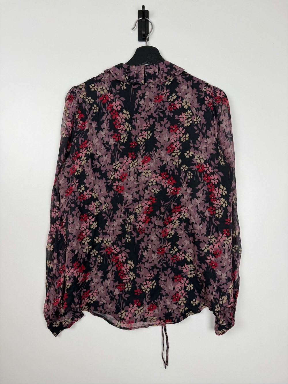 Polo Ralph Lauren Floral Long Sleeve Buttonup Blouse Small Black Pink - Picture 2 of 9